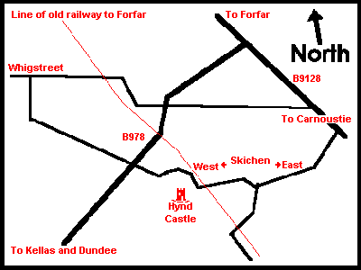 Situation of the ruins of Hynd Castle, Monikie (corrected B978)